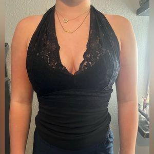Black lace halter top, size small